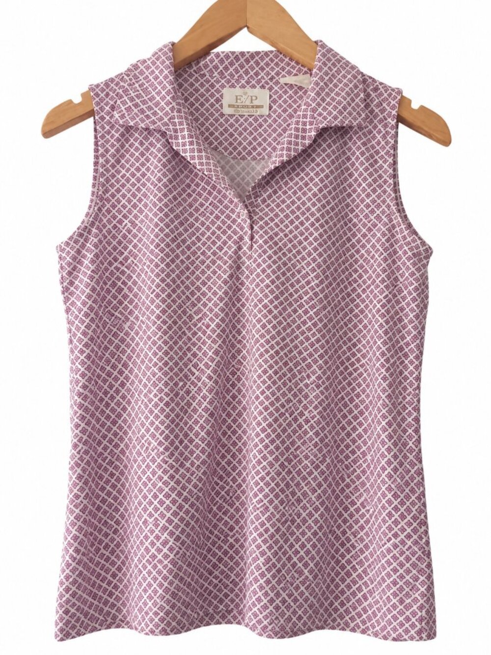 EP Pro Tour Tech Pink Purple Print Sleeveless Golf Polo Top Preppy Activewear XS